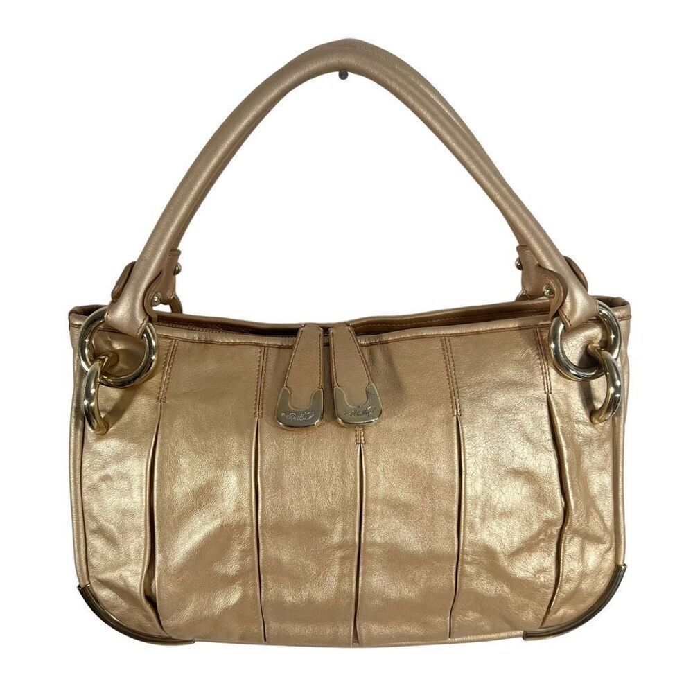 Bally Gold Genuine Leather Authentic Double Handle Top Zip Closure Handbag